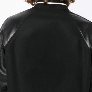 Men's Black Varsity Jacket PU Leather Sleeve Letter U Print Turn-down Collar Button Closure Preppy Style Autumn Wear - Product Image 6