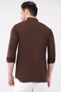 <b>Mens</b> Brown Full Sleeve Polyester <b>Shirt</b> Casual Regular Fit Solid Wrinkle Resistant Breathable Quick Dry <b>Summer</b> Travel <b>Shirt</b> - Product Image 4