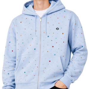 เสื้อฮู้ดผ้าฝ้ายฟลีซปักลายเพชรแบบเต็มตัว ซิปยาวทรงโอเวอร์ไซส์ สตรีทแวร์ สกรีนโลโก้ได้ ผ้าหนา น้ำหนักมาก สั่งซื้อขั้นต่ำน้อย จัดส่งจำนวนมาก - Product Image 2