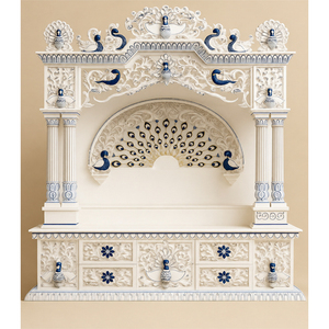 Handmade White Peacock Design Wooden Pooja <b>Mandir</b> Big Size Designer <b>Mandir</b> With Storage Cabinets For sale - Product Image 1