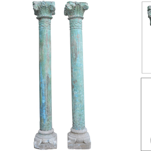 Piliers en bois sculptés à la main Haswani Handicrafts avec base en pierre, finition antique, colonnes architecturales décoratives, paire - Product Image 3