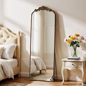 Specchio a Figura Intera Vintage con Cornice Arcuata 66x21 Pollici, Fatto a Mano, Infrangibile, con Cornice in Metallo Bronzo Antico per Ingresso - Product Image 1