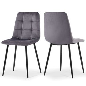 Set di 2 Sedie da Pranzo in Velluto Grigio con Gambe in Metallo per Sala da Pranzo o Cucina - Product Image 3