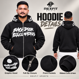 Custom Mens <b>Black</b> <b>Zip</b> <b>Up</b> <b>Hoodie</b> Front Letter Puff Print Streetwear Regular Fit Cotton Fleece Sweatshirt - Product Image 5