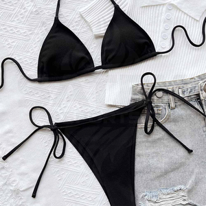 Nuevo Conjunto de Bikini de Dos Piezas de Color Sólido con Recortes y Logotipo Frontal, de Secado Rápido, Transpirable, Ecológico, Tallas Grandes - Product Image 5