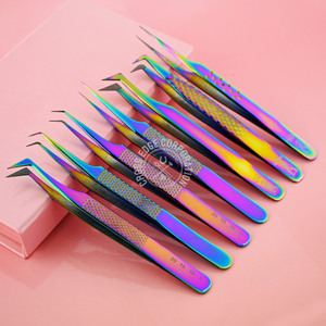 Cils professionnels en acier inoxydable volume de 90 degrés pince à épiler fibre isolation droite marque privée avec pointe inclinée - Product Image 1