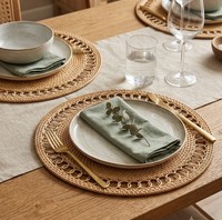 Set de table en rotin tressé à la main, fibre naturelle, design moderne, forme légère, écologique, diamètre 33 cm - Cadeau de mariage ou de pendaison de crémaillère