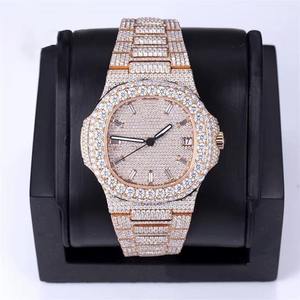 Reloj Mecánico Automático de Lujo Hip Hop ETA VVS Moissanite para Hombre, Caja Plateada, Esfera de Cristal con Diamantes de Imitación, Resistente al Agua 10 Bar - Product Image 1