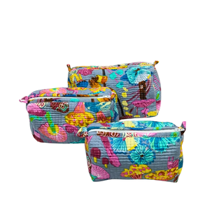 ชุด3ถุงเครื่องสำอางเห็ดพิมพ์ลายบล็อกขี้เล่น-สีเทายั่งยืน - Product Image 3