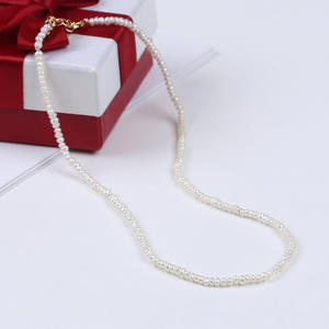 Collier de perles d'eau douce AK de 3-4 mm, lumière intense, presque parfaitement rond, brillant, transparent, tendance, niche, extrêmement - Product Image 3