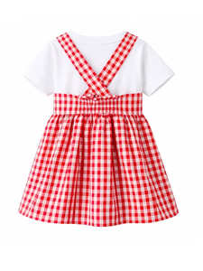 Conjunto de 2 Vestidos de Tirantes de Manga Corta para Niñas, Blancos a Rayas, Tela Oxford 100% Algodón, Antiarrugas, con Botones, Estilo Pastoral para Exteriores - Product Image 3