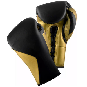 Guantes de entrenamiento Five B unisex con logo personalizado para Muay Thai, Kickboxing y MMA, de cuero vacuno dorado con cordones en la muñeca, para competiciones de boxeo. - Product Image 5