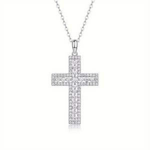 Collier pendentif croix en diamant de luxe en or blanc, élégant collier croix en diamant pour femmes et hommes, cadeau d'anniversaire ou de baptême - Product Image 4