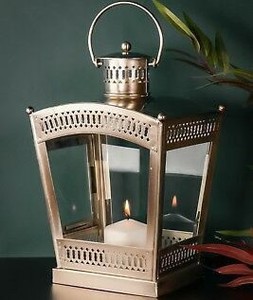 Traditional Iron Lantern Rectangle Candle Holder Indoor Tabletop Home <b>Decor</b> Living Room Accent Piece Durable Design - Product Image 3
