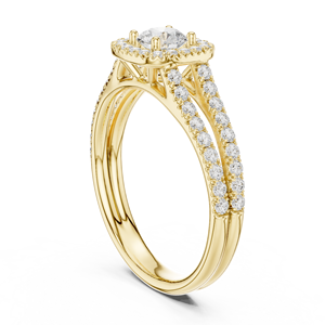 Bague de Mariage en Or 14K 18K avec Diamant de Laboratoire Taille Ronde et Halo Coussin, Bague à Double Pavé DEFVVS 1.00Ct, ODM - Product Image 4