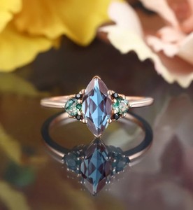 Marquise Cut Alexandrite & Moss Agate <b>Silver</b> Vintage Engagement Wedding Luxury Bridal Promise <b>Ring</b> Gift for Women - Product Image 1
