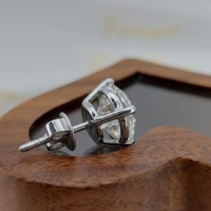 Round Cut Lab Solitaire <b>Stud</b> VVS1 Moissanite Diamond 8 mm 14K White Gold Four Prong Round Earring IGI Certified for Men & Women - Product Image 3