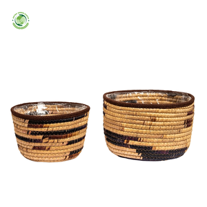 Juego de 2 cestas de jacinto de agua con forros de plástico, cestas de almacenamiento hechas a mano, venta al por mayor, ecológicas, hechas en Vietnam - Product Image 1