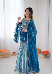 Salwar bleu sarcelle brodé en faux georgette pour homme, idéal pour Diwali, fiançailles, mariages et fêtes, tenue traditionnelle indienne, séchage rapide, toutes occasions - Product Image 2