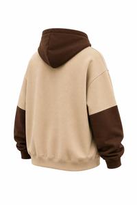 Sudadera con Capucha Premium para Hombre, Color Beige Marrón con Contraste, Estilo Oversize, Manga Bicolor, Forro Polar, Estilo Urbano, con Bolsillo, Personalizable, Casual - Product Image 6