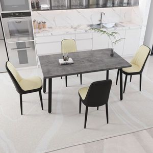 55.12 70.87 \ "tavolo da pranzo rettangolare espandibile 4 sedie imbottite spesse in tessuto PU gambe in metallo nero per sala da pranzo - Product Image 5