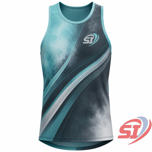Camiseta de Running Personalizada de Secado Rápido, Transpirable y Ligera para Maratón, Color Aqua Smoke Splitstream - Product Image 1
