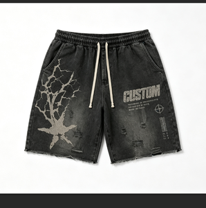 Pantalones Cortos Bermuda para Hombre, Estilo Vintage, Lavados, con Estampado Agrietado y Desgastado, Cintura Elástica con Cordón, Casuales, Estilo Urbano, Transpirables - Product Image 4