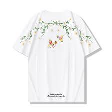 เสื้อยืดโอเวอร์ไซส์ |   ลายพิมพ์ผีเสื้อและดอกไม้ที่ไหล่ด้านหลัง |   ผู้ผลิตเสื้อยืดสตรีทแวร์พิมพ์ลายคุณภาพสูง ขายส่ง - Product Image 2