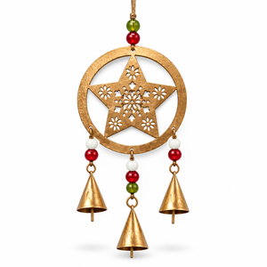 Campana de Navidad con diseño de escena invernal recortada, letras curvadas y tres campanas doradas cónicas - Product Image 3