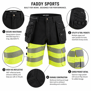 Shorts de travail haute visibilité, robustes, réfléchissants, avec poches cargo pour outils, vêtements de travail de sécurité pour hommes - Product Image 5