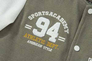 เสื้อแจ็คเก็ตคอร์ดูรอยสำหรับผู้ชาย ปักตัวอักษร M สไตล์สปอร์ตอะคาเดมี 94 ทรงพรีปปี้ ใส่ได้ในฤดูใบไม้ร่วง ทรงปกติ ปกเสื้อแบบพับได้ - Product Image 5
