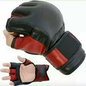 Premium Black MMA Gloves Red Trimmed Grappling Mitts Professional Martial Arts Sparring Punching Training Open Palm Boxing Mitts - Product Image 1