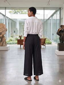 Women's High Elastic Waist Black Flare Pants Loose Fit Full Length Solid Color Bohemian Summer Style Eco-Friendly Cotton Rayon - Product Image 5