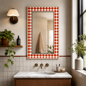 Luxury Large Decorative <b>Wall</b> <b>Mirror</b> | Vintage French Style Home Decor | Handcrafted Designer Accent <b>Mirror</b> Red White Pattern - Product Image 4