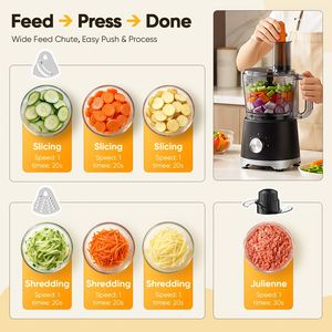 Robot culinaire grande capacité 10,5 tasses en acier inoxydable, hachoir à légumes avec 5 lames et 3 modes, compatible lave-vaisselle et finition lisse - Product Image 6
