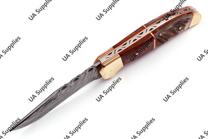 มีดพับเกรดอุตสาหกรรมด้ามจับหนังดามัสกัสแบบพับได้ทำด้วยมือทำจากเหล็ก - Product Image 6