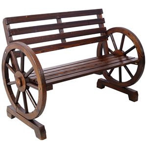 Panca a due posti in legno con ruota di carro, design rustico, per esterni, giardino, patio, portico - Product Image 6