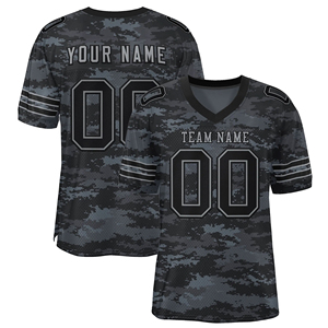 เสื้อฟุตบอลอเมริกันแบบสั่งทำพิเศษ พิมพ์ลายทั้งตัว คอวี แขนสั้น ผ้าตาข่ายระบายอากาศ โพลีเอสเตอร์ 100% ซับเหงื่อ - Product Image 2