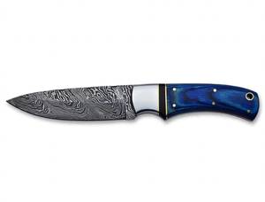 Herramienta utilitaria de acero damasco con patrón de gotas de lluvia hecha a mano, mango de madera teñida de azul, refuerzo de acero inoxidable. - Product Image 6