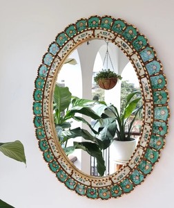 Beautiful Turquoise <b>Mirror</b> 70cm Oval Gold - Interior Decoration - Wall <b>Mirror</b> - Home Decoration - Product Image 2