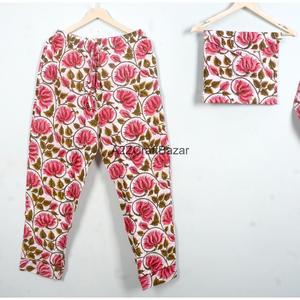 Conjunto de Pijama de Algodón Floral de 2 Piezas para Mujer, Manga Larga, Cuello en V, Cintura con Cordón Ajustable, Ropa de Dormir Informal - Product Image 3