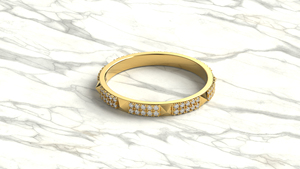 Anillo de Diamantes con Diseño de Pirámide en Oro de 18K, Banda de Media Eternidad con Doble Hilera Alternante de Diamantes Pavé, Apilable, para Compromiso, Boda, Joyería Fina para Mujer - Product Image 3