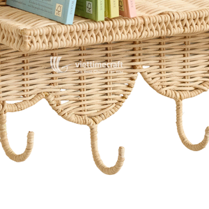 Estante de Pared Multifuncional de Mimbre Arcoíris con Ganchos Colgantes, Estantería Tejida para Cuarto de Niños, Perchero, Decoración de Pared para Habitación Infantil y Baño - Product Image 3