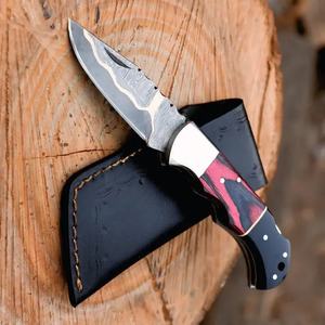 Couteau de chasse en acier Damas à pointe tombante avec manche en Micarta, épaisseur 0,6 mm, bord biseauté, pour survie, couteau pliant. - Product Image 3