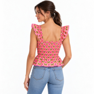 Blusa de Verano sin Mangas con Escote Cuadrado, Volantes y Peplum Floral Fruncido para Mujer - Product Image 2