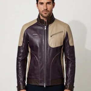 Veste sportive imperméable en PU bicolore personnalisée pour homme, style moto, à capuche, fermeture éclair, coupe ajustée, pour l'hiver - Product Image 1