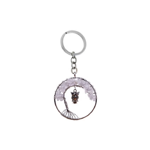 Porte-clés en cristal de haute qualité, arbre de vie en quartz rose, porte-clés en pierre naturelle hibou, cadeaux pour femmes - Product Image 1
