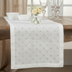 Wholesale Customized Modern White 100% Cotton Table <b>Runners</b> Embroidered Silver Dots <b>Washable</b> Durable Home Quang Thanh Embroidery - Product Image 1