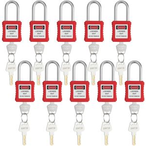Set di 10 Lucchetti di Sicurezza Rossi Impermeabili Conformi OSHA, 2 Chiavi per Lucchetto, Kit Lockout Tagout - Product Image 1
