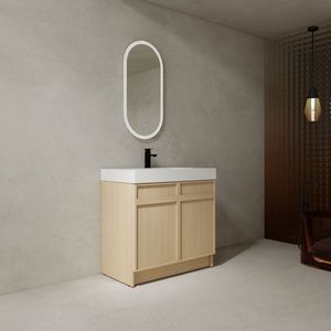 Mobile bagno freestanding da 36 pollici con lavabo in resina bianca e 2 ante con chiusura ammortizzata, imballaggio KD - Product Image 2